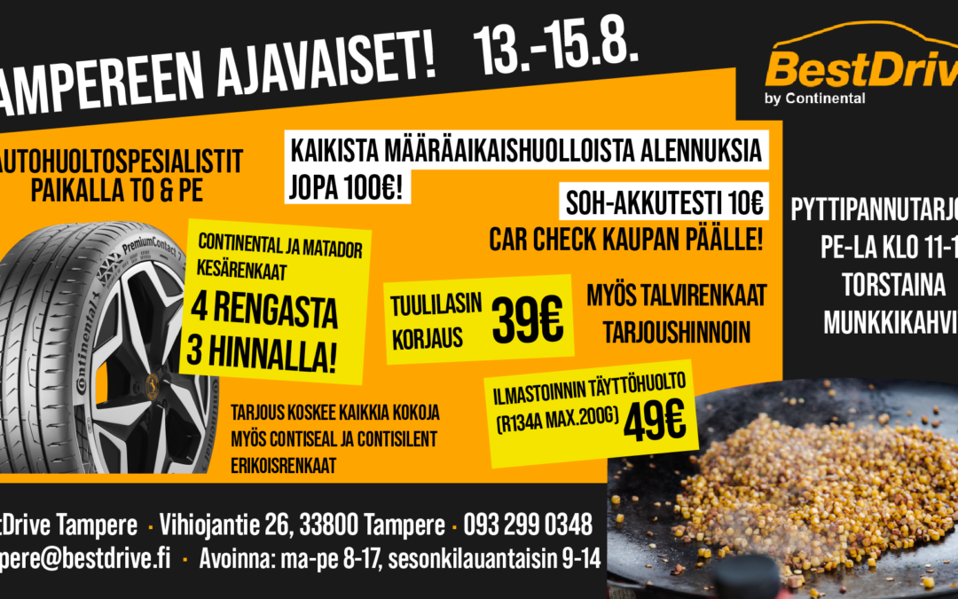 BestDrive Tampereen Ajavaiset 13.-15.8. – tarjouksia ajavalle kansalle!